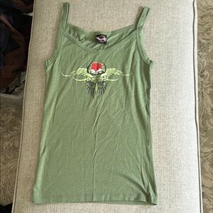 Harley-Davidson Olive Green Tank Top with Skull Graphic